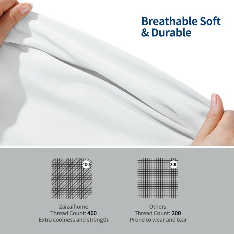 Zaizaihome 2 Pack Bamboo Viscose Cooling Fitted Sheet Queen Size Only  400 Thread Count  16"" Deep Pocket Cooling Bottom Sheets for Hot Sleeper  Silky Soft Breathable (Queen  White  - Image 3