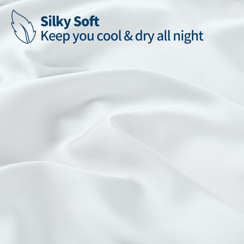 Zaizaihome 2 Pack Bamboo Viscose Cooling Fitted Sheet Queen Size Only  400 Thread Count  16"" Deep Pocket Cooling Bottom Sheets for Hot Sleeper  Silky Soft Breathable (Queen  White  - Image 2