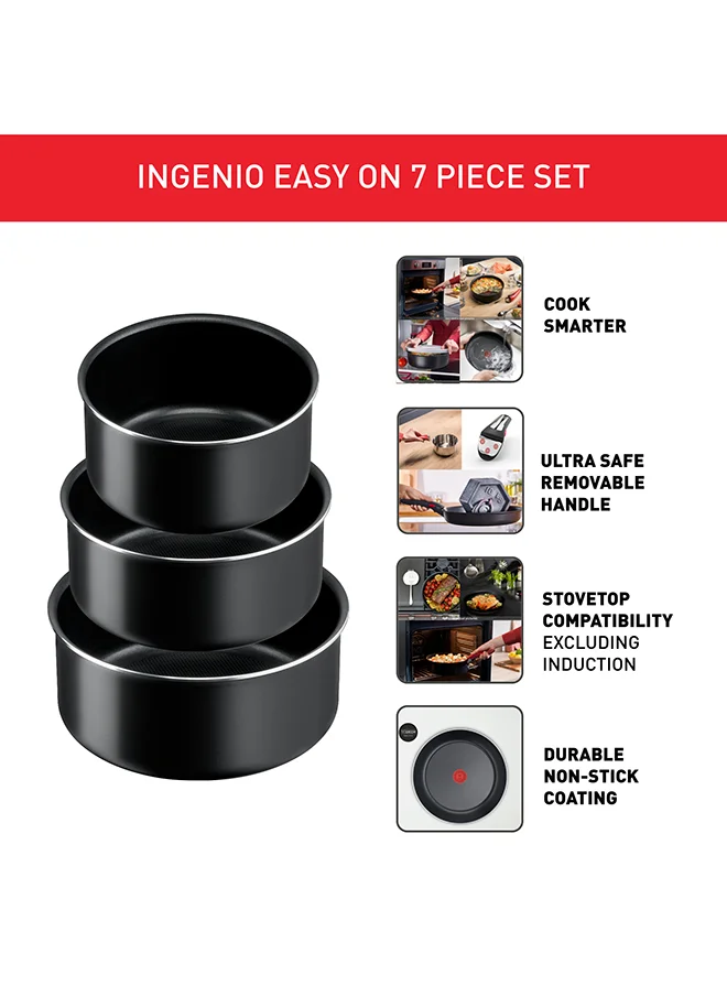 تيفال TEFAL Ingenio Unlimited On | 7-Piece Cookware Set | Stackable | Non-stick Coating | Removable Handle | Induction | Made in France | 2 Years Warranty | L1599602