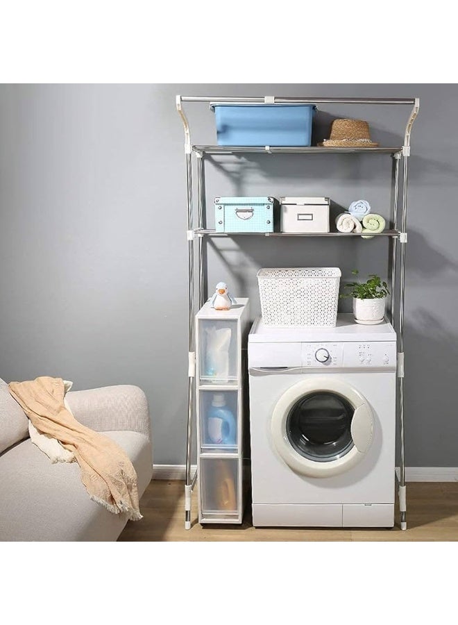 حامل ثلاثي الأرفف موفر للمساحة – رف تخزين فوق الغسالة – لون أبيض - Image 2