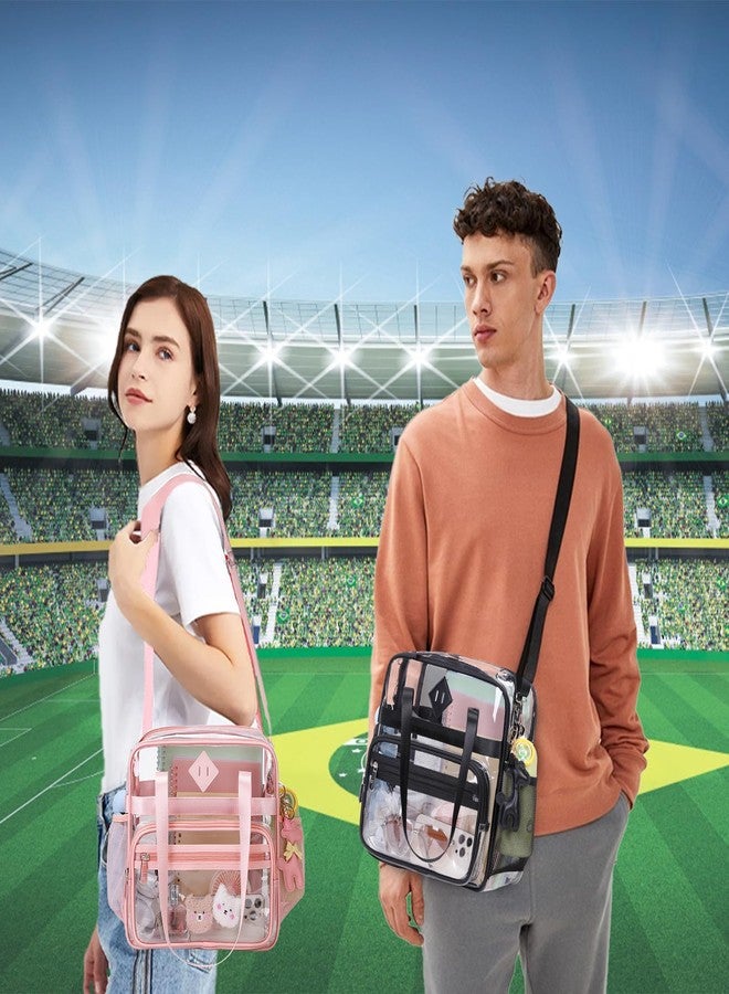 PIG PIG GIRL حقيبة تسوق شفافة من PIG PIG GIRL، مقاس 12×6×12، حقيبة شفافة مناسبة للفعاليات الرياضية مع حزام قابل للإزالة، حقيبة شفافة للنساء، حقيبة كتف كروسبودي شفافة للحفلات الموسيقية والمهرجانات والعمل والمدرسة، لون وردي - Image 2