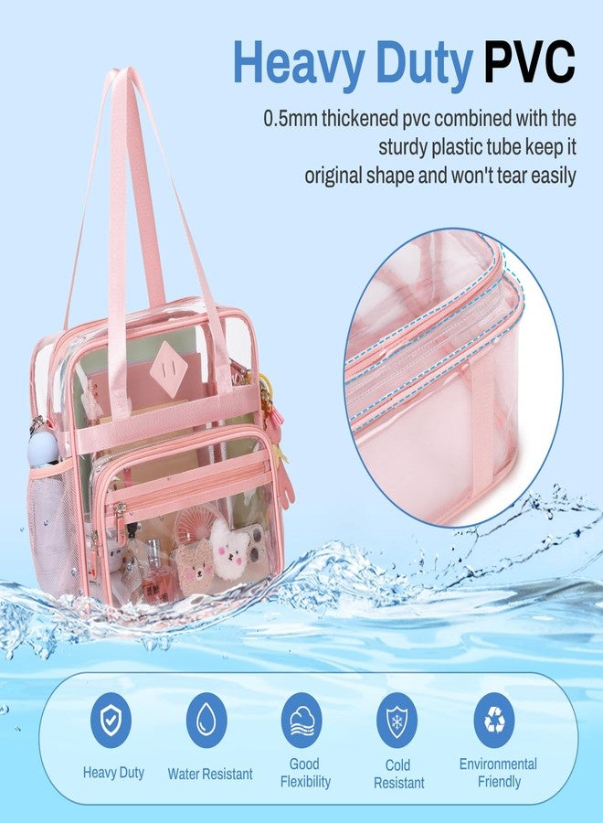 PIG PIG GIRL حقيبة تسوق شفافة من PIG PIG GIRL، مقاس 12×6×12، حقيبة شفافة مناسبة للفعاليات الرياضية مع حزام قابل للإزالة، حقيبة شفافة للنساء، حقيبة كتف كروسبودي شفافة للحفلات الموسيقية والمهرجانات والعمل والمدرسة، لون وردي - Image 5