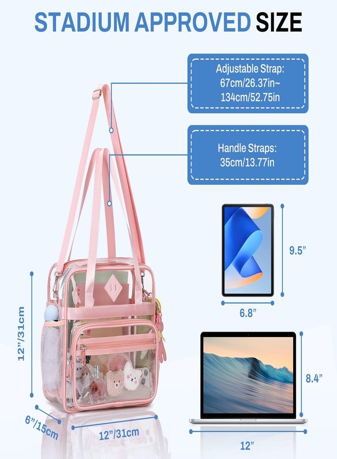 PIG PIG GIRL حقيبة تسوق شفافة من PIG PIG GIRL، مقاس 12×6×12، حقيبة شفافة مناسبة للفعاليات الرياضية مع حزام قابل للإزالة، حقيبة شفافة للنساء، حقيبة كتف كروسبودي شفافة للحفلات الموسيقية والمهرجانات والعمل والمدرسة، لون وردي - Image 3