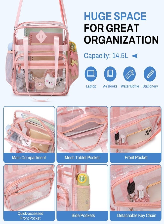 PIG PIG GIRL حقيبة تسوق شفافة من PIG PIG GIRL، مقاس 12×6×12، حقيبة شفافة مناسبة للفعاليات الرياضية مع حزام قابل للإزالة، حقيبة شفافة للنساء، حقيبة كتف كروسبودي شفافة للحفلات الموسيقية والمهرجانات والعمل والمدرسة، لون وردي - Image 4