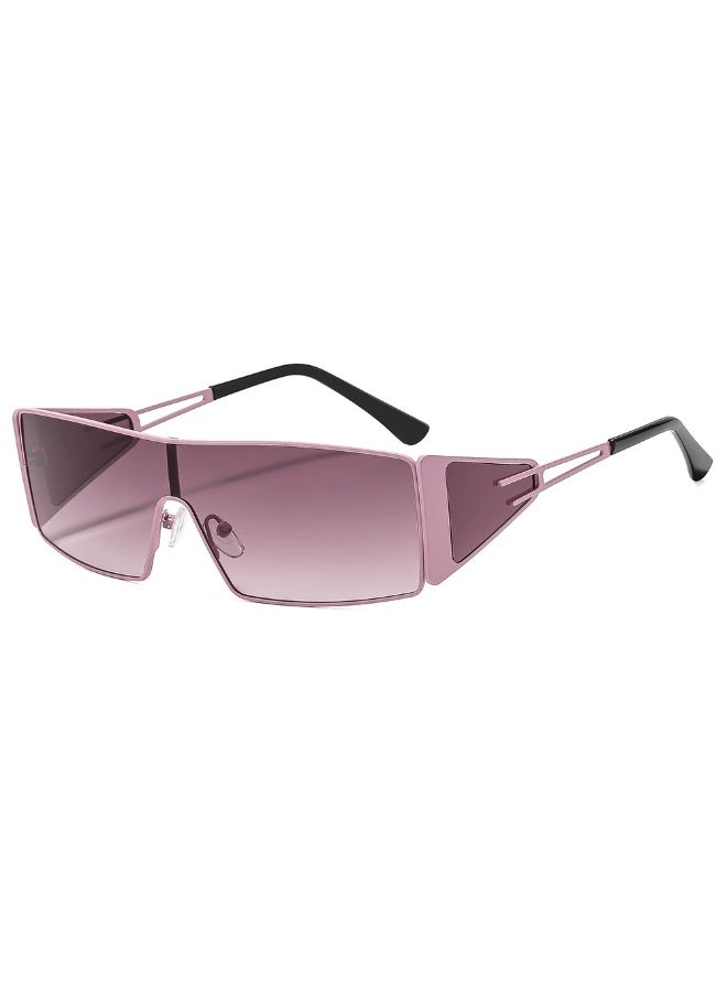 UV400 Retro Shield Sunglasses, Women's Slim Metal Frame Rectangle Eyewear, Lightweight Wrap-Around Sun Glasses for Casual & Fashion - Image 5