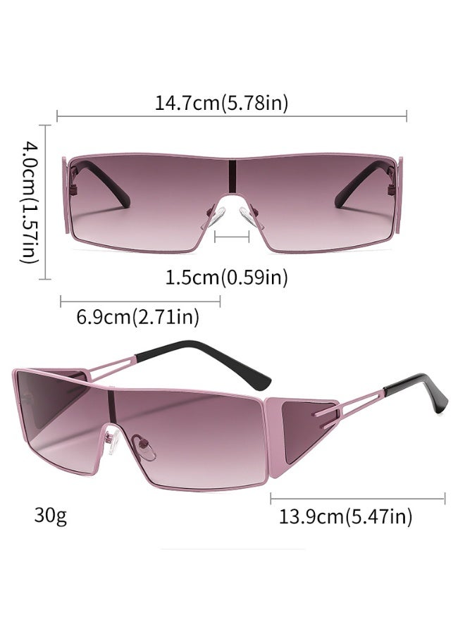 UV400 Retro Shield Sunglasses, Women's Slim Metal Frame Rectangle Eyewear, Lightweight Wrap-Around Sun Glasses for Casual & Fashion - Image 3