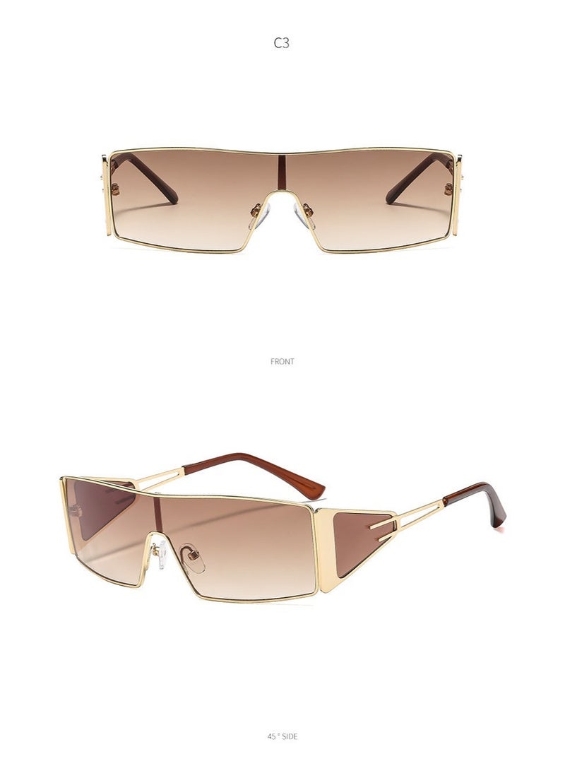UV400 Retro Shield Sunglasses, Women's Slim Metal Frame Rectangle Eyewear, Lightweight Wrap-Around Sun Glasses for Casual & Fashion - Image 4