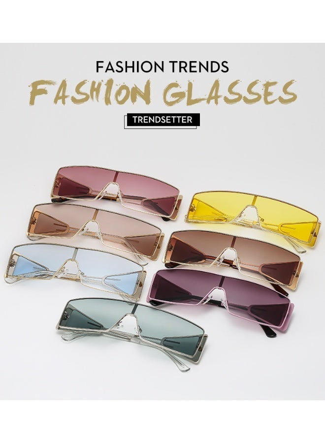 UV400 Retro Shield Sunglasses, Women's Slim Metal Frame Rectangle Eyewear, Lightweight Wrap-Around Sun Glasses for Casual & Fashion - Image 2