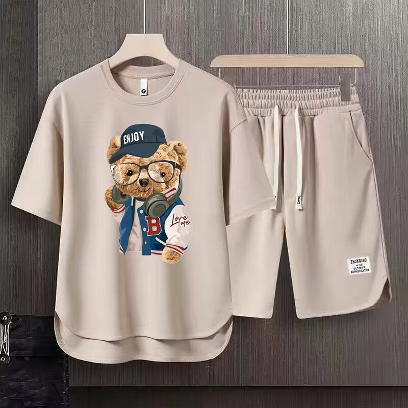 Bear American Style Retro Cartoon Short-Sleeved T-Shirt Men'S Loose Ins Trendy Street Style Hip Hop Oversize Suit Trend - Image 1