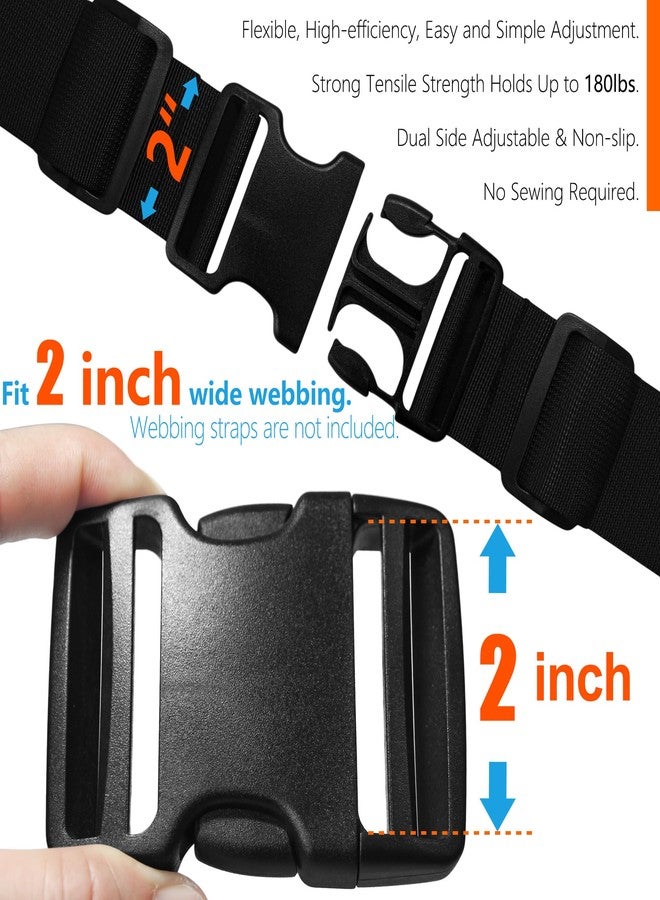 LASIGHT Buckles for 2 inch Wide Webbing Straps: Quick Side Release Buckle Clip 2 set and Tri-Glide Slide 4 pcs Fit 2" Nylon Web Belt, Plastic Snap Fastener Clip Heavy Duty Replacement Dual Adjustable - Image 2