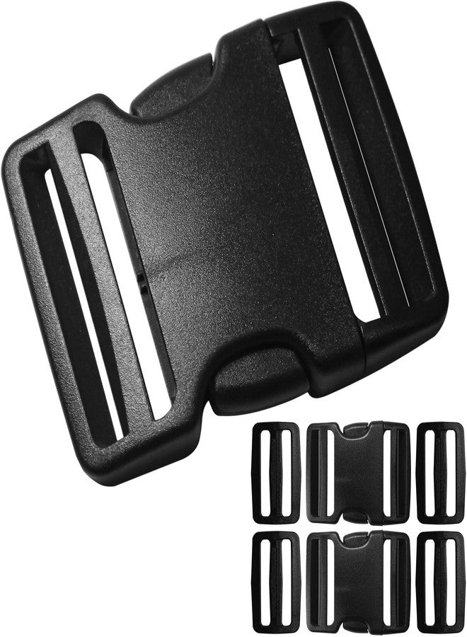 LASIGHT Buckles for 2 inch Wide Webbing Straps: Quick Side Release Buckle Clip 2 set and Tri-Glide Slide 4 pcs Fit 2" Nylon Web Belt, Plastic Snap Fastener Clip Heavy Duty Replacement Dual Adjustable - Image 1