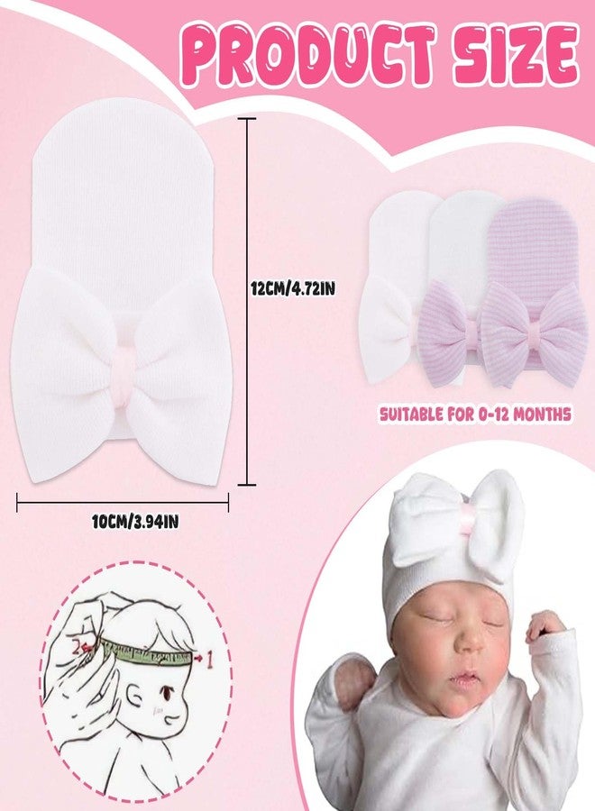 CoolShef 3Pcs New Born Baby Cap Set - Soft Cotton Beanie Cap with Big Bow - Baby Caps for Born 0-12 Months for Girls - Comfortable, Stretchy and Adorable Infant Hats Multicolour - Image 3