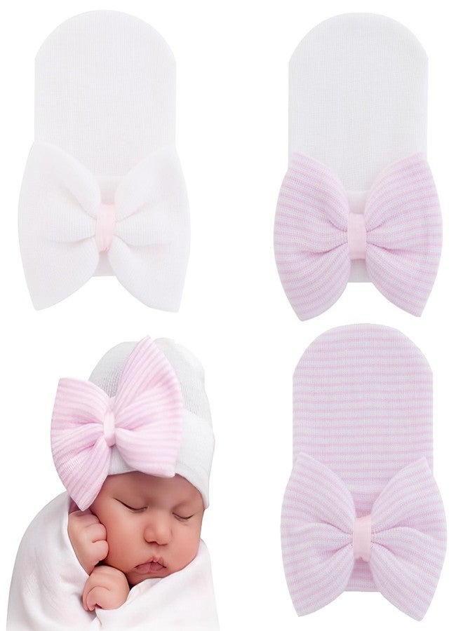CoolShef 3Pcs New Born Baby Cap Set - Soft Cotton Beanie Cap with Big Bow - Baby Caps for Born 0-12 Months for Girls - Comfortable, Stretchy and Adorable Infant Hats Multicolour - Image 1