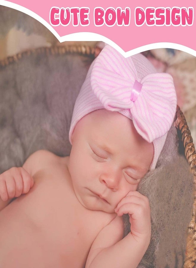 CoolShef 3Pcs New Born Baby Cap Set - Soft Cotton Beanie Cap with Big Bow - Baby Caps for Born 0-12 Months for Girls - Comfortable, Stretchy and Adorable Infant Hats Multicolour - Image 5