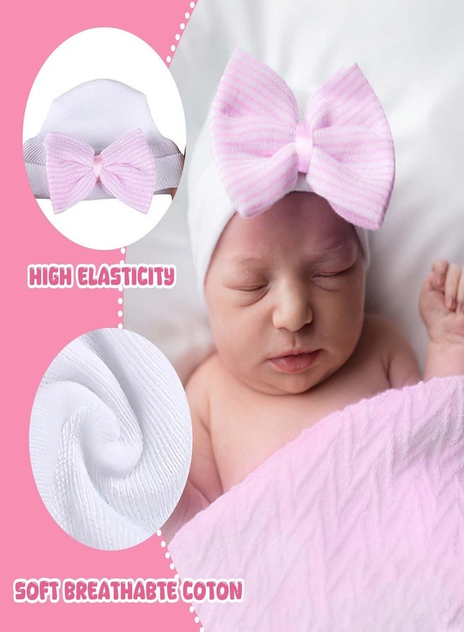 CoolShef 3Pcs New Born Baby Cap Set - Soft Cotton Beanie Cap with Big Bow - Baby Caps for Born 0-12 Months for Girls - Comfortable, Stretchy and Adorable Infant Hats Multicolour - Image 4