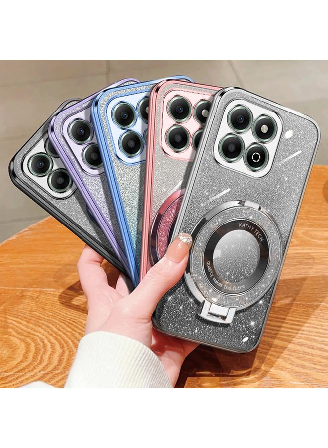 Green Tiger Case For Honor X6b Plated Gradient Glitter Round Holder TPU Phone Case - Image 2