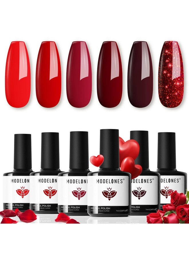 موديل ونز مجموعة طلاء أظافر جل موديلونز - 6 ألوان حمراء طلاء جل أحمر لامع طلاء جل أحمر عنابي طلاء أظافر أحمر دموي لامع مانيكير جل اصنعها بنفسك صالون فن الأظافر هدايا - Image 1