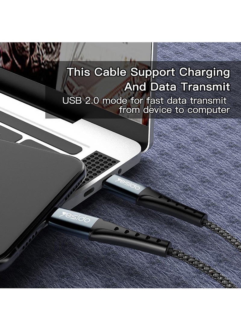 يسيدو CA67 2 متر PD 60W شحن سريع من النوع C إلى تايب سي نايلون للابتوب باستخدام كابل البيانات - أسود
