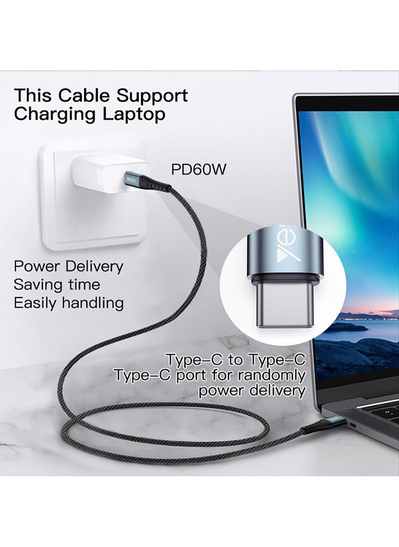 يسيدو CA67 2 متر PD 60W شحن سريع من النوع C إلى تايب سي نايلون للابتوب باستخدام كابل البيانات - أسود