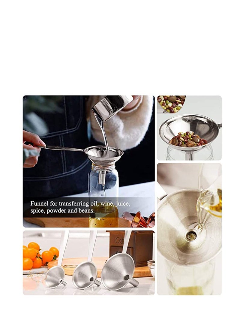SYOSI - Funnels for Filling Bottles Stainless Steel Kitchen Funnel Set for Transferring Essential Oils Fluid Spice Dry Ingredients Powder, Durable and Dishwash Safe for Essential Oil, Flask, Liquid - Image 1