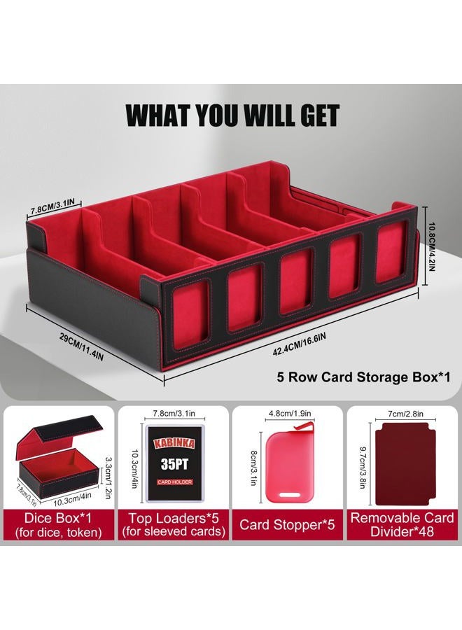 Kabinka Trading Card Storage Box with Commander Display, 5-Row Deck Case with Removable Lid; 3900+ Card Deck Box for MTG TCG Sports Card, 5 Toploaders, 5 Stoppers, 48 Dividers,1 Dice Tray (Black Red) - Image 3