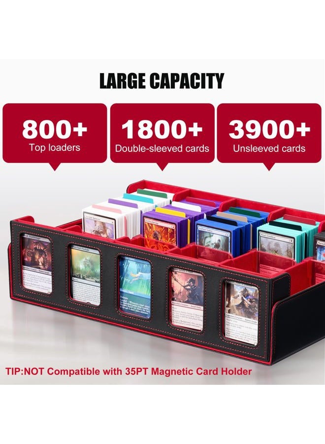 Kabinka Trading Card Storage Box with Commander Display, 5-Row Deck Case with Removable Lid; 3900+ Card Deck Box for MTG TCG Sports Card, 5 Toploaders, 5 Stoppers, 48 Dividers,1 Dice Tray (Black Red) - Image 2