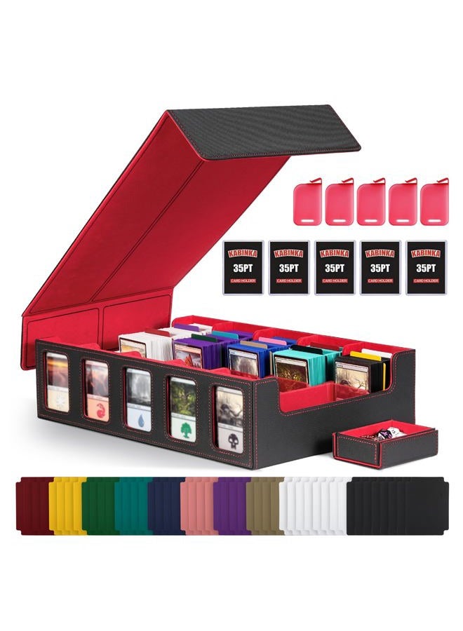 Kabinka Trading Card Storage Box with Commander Display, 5-Row Deck Case with Removable Lid; 3900+ Card Deck Box for MTG TCG Sports Card, 5 Toploaders, 5 Stoppers, 48 Dividers,1 Dice Tray (Black Red) - Image 1