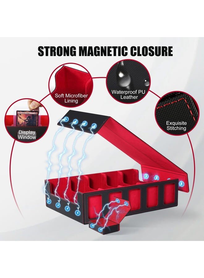 Kabinka Trading Card Storage Box with Commander Display, 5-Row Deck Case with Removable Lid; 3900+ Card Deck Box for MTG TCG Sports Card, 5 Toploaders, 5 Stoppers, 48 Dividers,1 Dice Tray (Black Red) - Image 4