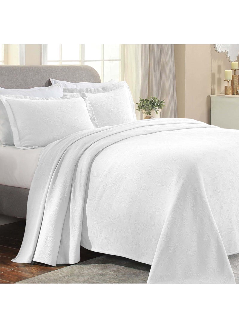 Superior Superior Paisley 3 Piece Cotton Bedspread Set Home Bed Decor Decorative Bed Spread 2 Pillow Shams Medium Weight Blanket Matelasse Coverlet Bedding Vintage Floral Pattern Full White 