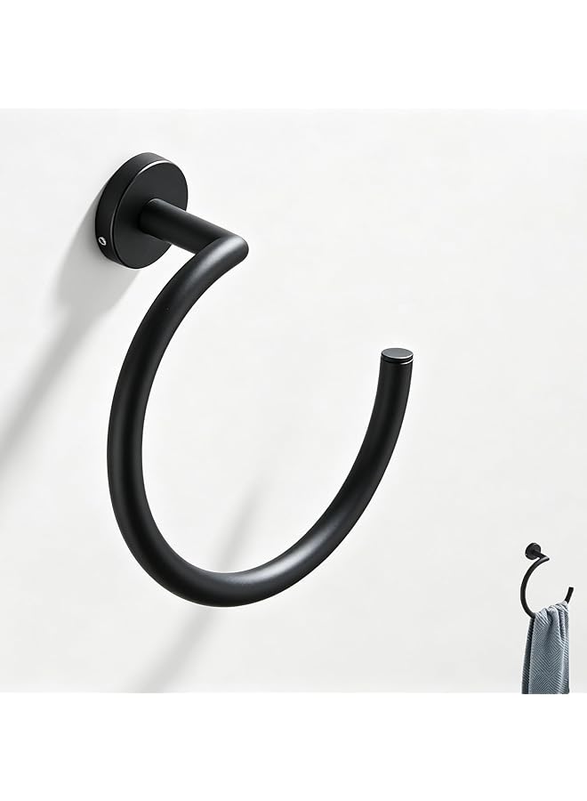 Matte Black Towel Ring - Duty Stainless Steel Bathroom Towel Holder, Modern Wall Mount Hand Towel Hanger for Bath, Kitchen, Vanity - Space Saving