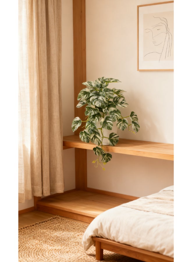 Noon East Monstera 45cm Tall Artificial Plant with Pot | Desk Plant with Lifelike Design & Texture - Green & White | Decorative Natural Texture Plant for Home, Living Room, Study & Office spaces - Image 5