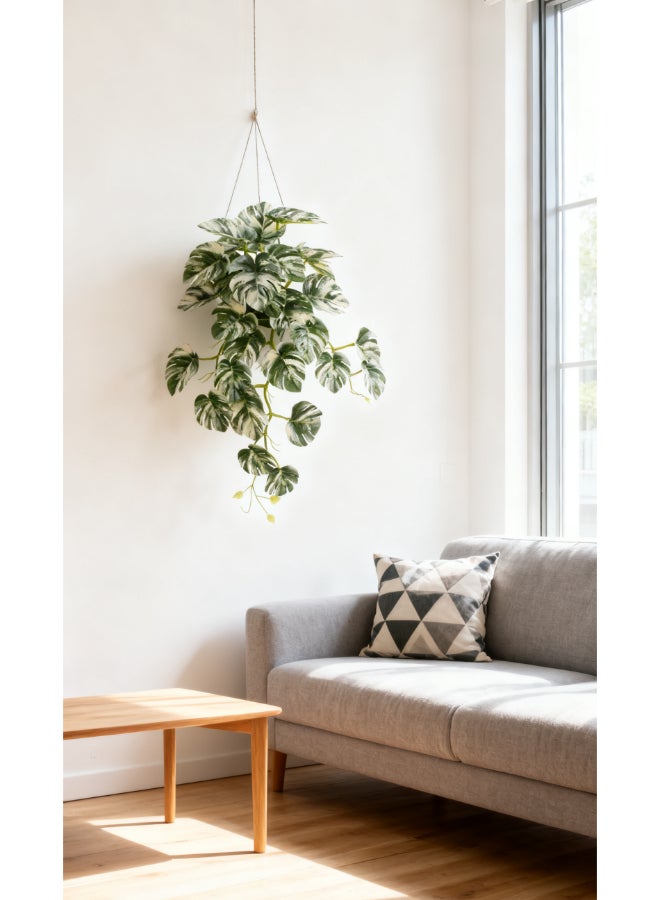 Noon East Monstera 45cm Tall Artificial Plant with Pot | Desk Plant with Lifelike Design & Texture - Green & White | Decorative Natural Texture Plant for Home, Living Room, Study & Office spaces - Image 4