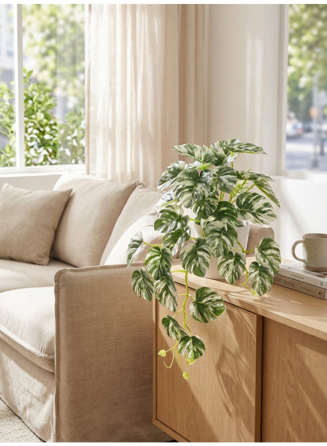Noon East Monstera 45cm Tall Artificial Plant with Pot | Desk Plant with Lifelike Design & Texture - Green & White | Decorative Natural Texture Plant for Home, Living Room, Study & Office spaces - Image 3