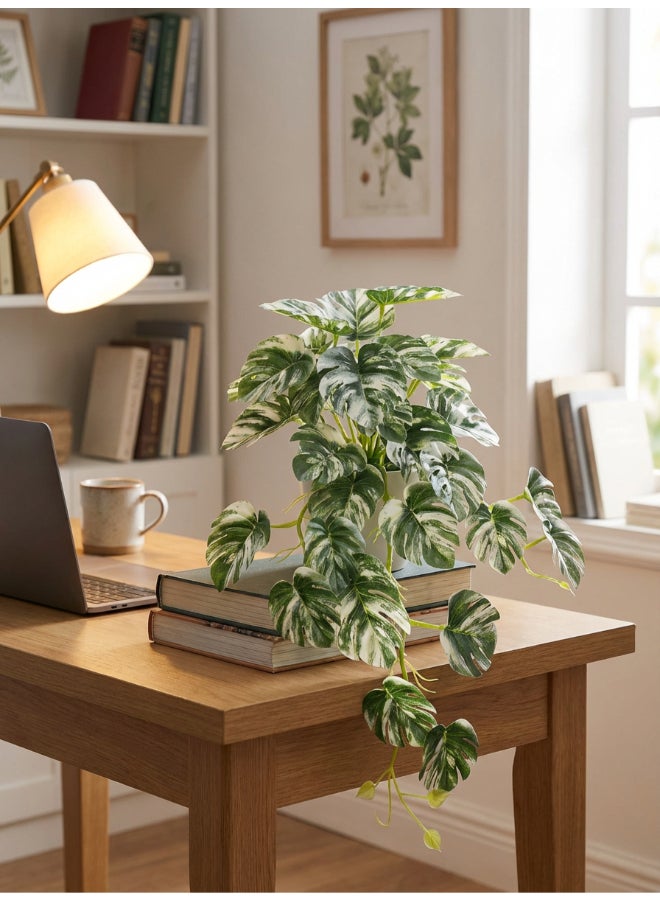 Noon East Monstera 45cm Tall Artificial Plant with Pot | Desk Plant with Lifelike Design & Texture - Green & White | Decorative Natural Texture Plant for Home, Living Room, Study & Office spaces - Image 2