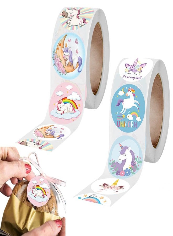 Fapiwen Unicorn Stickers, 2 Rolls Stickers, Cute Stickers, Stickers, Unicorn Self Adhesive Decoration Stickers for School Birthday Party Gift (Random Style)(1000pcs) - Image 1