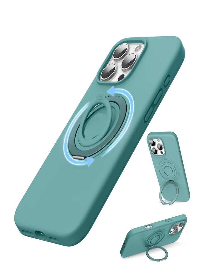 جراب SURPHY لهاتف iPhone 16 Pro مزود بحامل مغناطيسي دوار وحلقة سيليكون مانعة للانزلاق، متوافق مع MagSafe، جراب نحيف مقاوم للصدمات لهاتف iPhone 16 Pro مقاس 6.3 بوصة، أخضر - Image 1