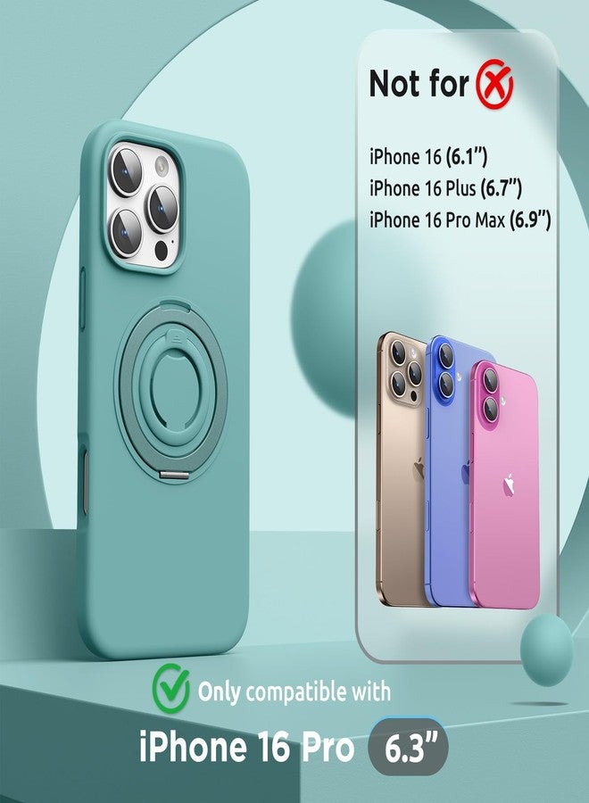 جراب SURPHY لهاتف iPhone 16 Pro مزود بحامل مغناطيسي دوار وحلقة سيليكون مانعة للانزلاق، متوافق مع MagSafe، جراب نحيف مقاوم للصدمات لهاتف iPhone 16 Pro مقاس 6.3 بوصة، أخضر - Image 2
