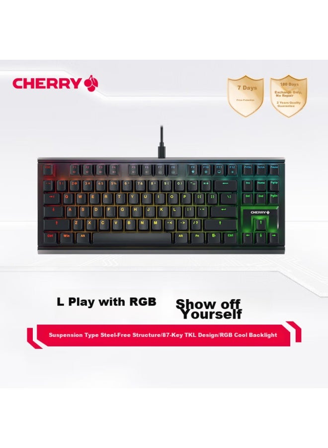 Cherry Mx1.1 Black Obsidian Aurora Mechanical Keyboard Gaming Keyboard Floating Steel-free Structure 87-key Wired Keyboard Rgb Lighting Black Red Switch - Image 1