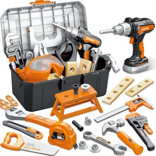 OCHIDO Christmas & Birthday Gifts for Boys Ages 3 4 5 6,Kids Tool Set with Portable Tool Box & Electronic Toy Drill, Toddler Tool Set,Tool Play Toys Construction Tools for Kids - Image 1