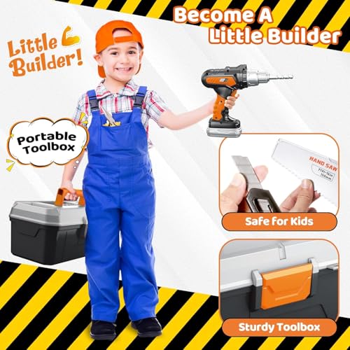 OCHIDO Christmas & Birthday Gifts for Boys Ages 3 4 5 6,Kids Tool Set with Portable Tool Box & Electronic Toy Drill, Toddler Tool Set,Tool Play Toys Construction Tools for Kids - Image 4