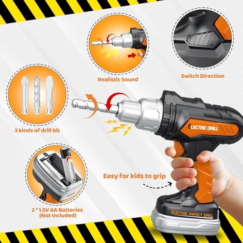 OCHIDO Christmas & Birthday Gifts for Boys Ages 3 4 5 6,Kids Tool Set with Portable Tool Box & Electronic Toy Drill, Toddler Tool Set,Tool Play Toys Construction Tools for Kids - Image 3