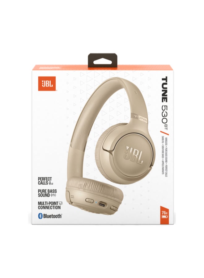 JBL Tune 530BT Wireless On-Ear Bluetooth Headphones with Pure Bass Sound, 76H Battery Life, Dual Beamforming Mics, Multi-Point Bluetooth 6.0, Foldable & Lightweight – Beige - Image 3