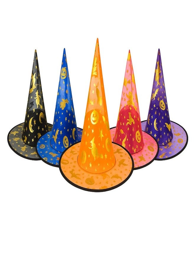 YUPPIN Witch Hats Pack of 5 - Multicolor Halloween Costume Hats with Golden Print for Kids & Adults - Image 1