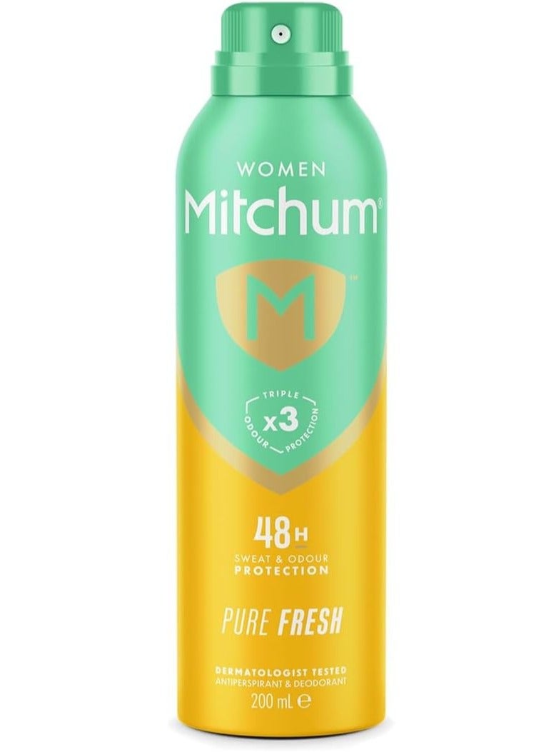 ميتشوم مزيل عرق بخاخ بيور فريش للنساء، حماية ثلاثية من الروائح الكريهة لمدة 48 ساعة  200 مل - Image 1