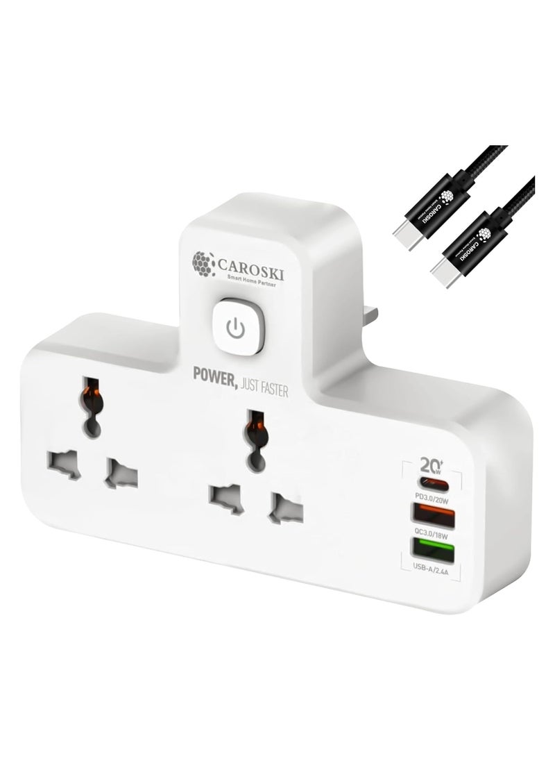 كاروسكي Caroski - سلك تمديد البرج - 6 مقبس طاقة مع 4 محطة شاحن USB - مستلزمات مكاتب متعددة اللوازم مثبطات Fire -Plug Cable (امتداد T)  - Image 1