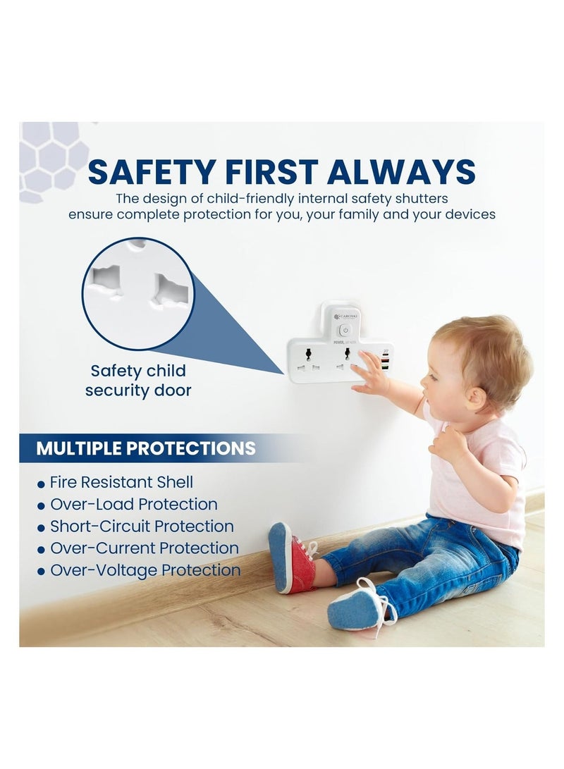 كاروسكي مقبس تمديد متعدد المنافذ | منفذ شحن سريع USB-C PD بقوة ٢٠ واط | منفذان USB-A، ومنفذ QC 3.0 بقوة ١٨ واط و٢.٤ أمبير | محول حائط عالمي | قابس ثلاثي السنون من المملكة المتحدة مزود بإضاءة للمنزل والمكتب - Image 5