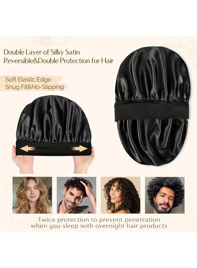 Black Shower Cap With 100 Hair Ties And Soft Night Scarf Set - Image 5