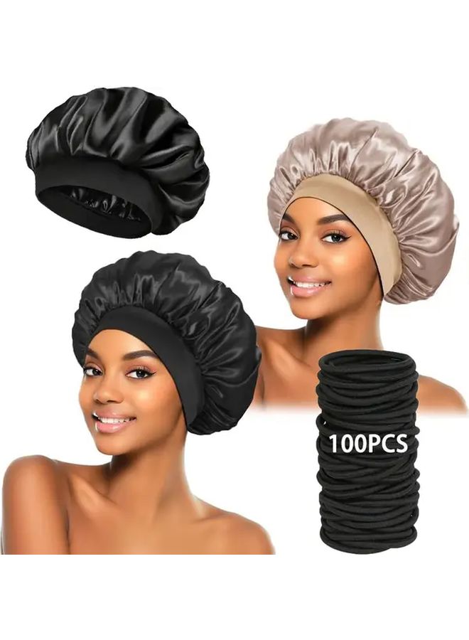 Black Shower Cap With 100 Hair Ties And Soft Night Scarf Set - Image 2
