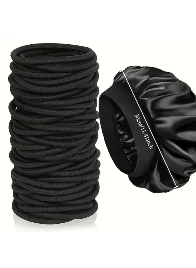 Black Shower Cap With 100 Hair Ties And Soft Night Scarf Set - Image 4