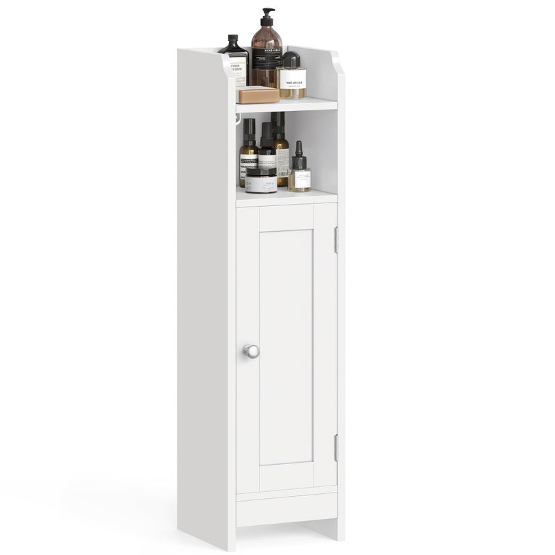 VASAGLE Small Storage Corner Floor Cabinet with Door, 7.9 x 7.1 x 31.5 Inches, Narrow Toilet Paper Storage Holder, Adjustable Shelves, for Bathroom, Living Room, Small Spaces, Cloud White UBBC310W01 - Image 1